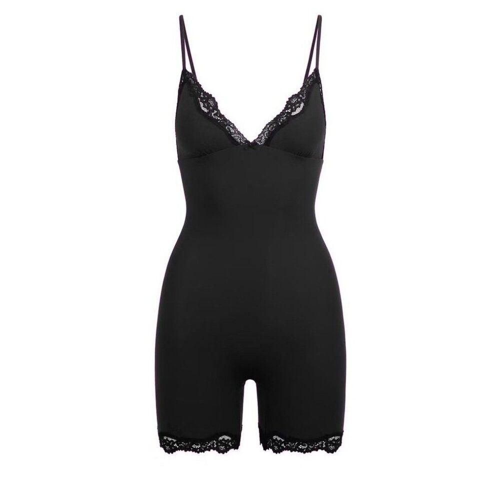 Skims Fits Everybody Lace Triangle Onesie Onyx Size Medium - Picture 3 of 12